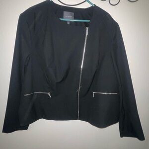 Essentials Black Blazer with Silver Offset Zipper and Thin Shoulder Paddding